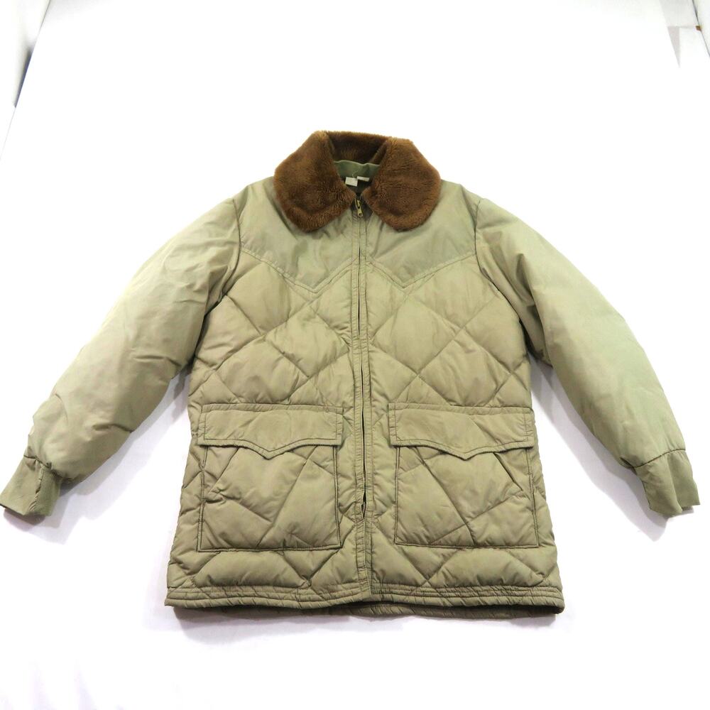 Walls Blizzard-Pruf Jacket Quilted Down Puffer Coat Beige Khaki Made in USA Sz L